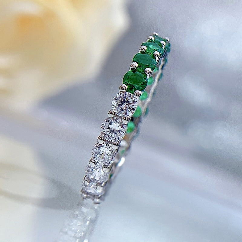 925 Sterling Silver Emerald & Diamond Ring for Women