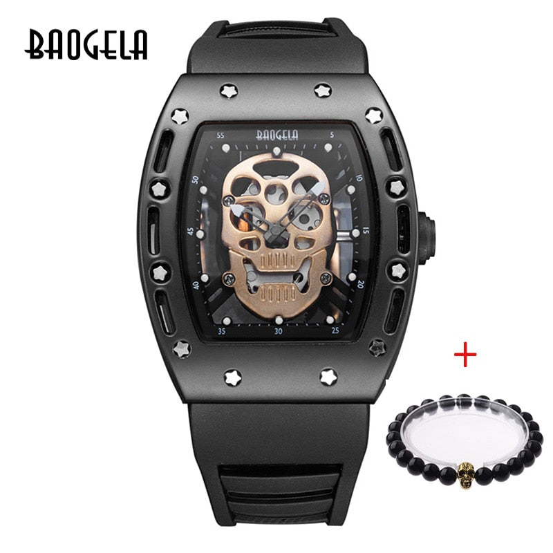 Baogela Luminous Pirate Skull Dial Design Silicone Quartz Watch Men