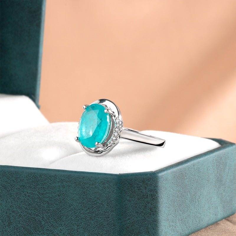 925 Sterling Silver Paraíba Gemstone Ring for Women