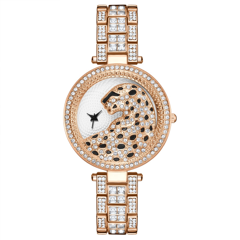 Luxury Womens Wristwatches Fashion Bling Ladies Business Quartz Watch Female Gold Watch Crystal Diamond Leopard For Women Clock