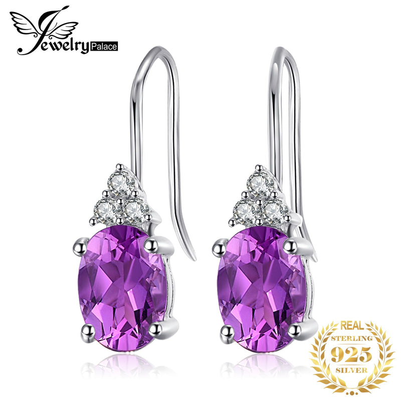 925 Sterling Silver Oval Purple Created Alexandrite Sapphires Clip-On Drop Earrings for Women