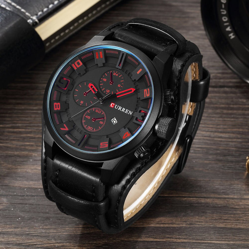 Stainless Steel Leather Quartz Watch for Men