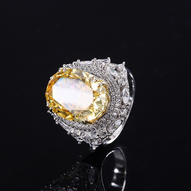 OEVAS 100% 925 Sterling Silver 12*16mm Yellow High Carbon Diamond Radiant Cut Rings For Women Sparkling Wedding Fine Jewelry
