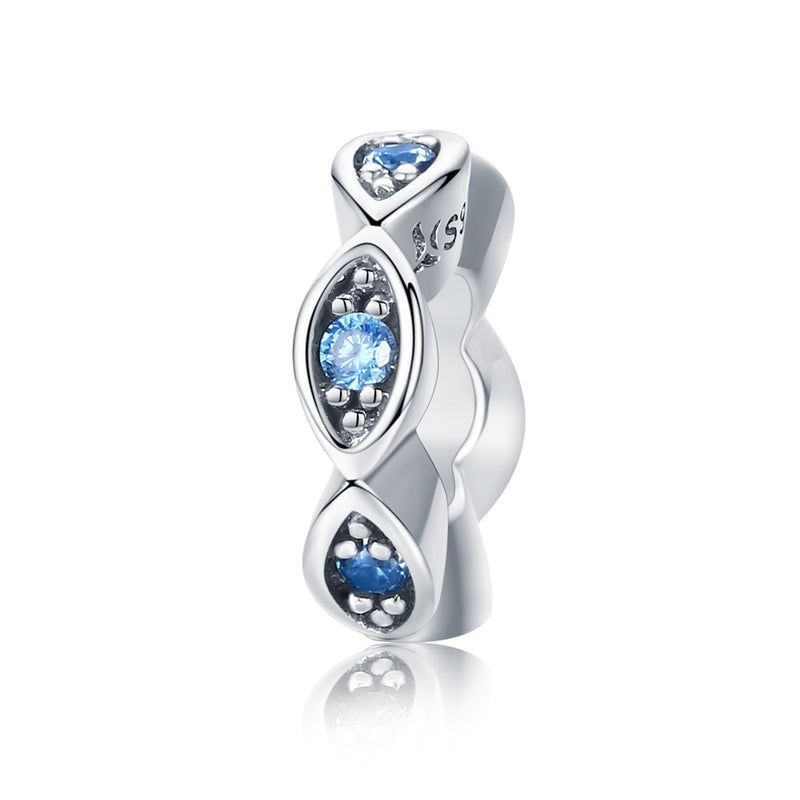 BISAER 925 Sterling Silver Blue Crystal Charm Beads Fit Original Charm Bracelets