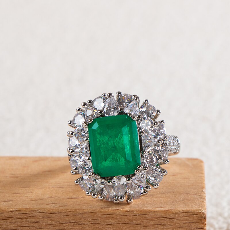 925 Sterling Silver Big Ring Square Emerald Tourmaline for Women