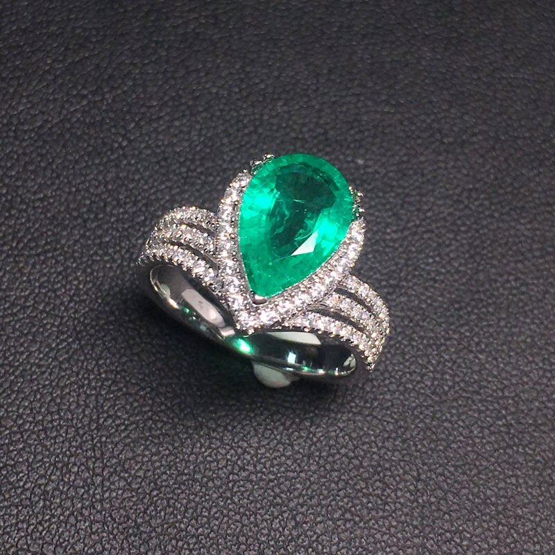 VANTJ Real 10K Gold Rings Lab Grown Colombia Hydrothermal Created Emerald CCE\ Moissanite Fine Jewelry Women Party Wedding Gift\""