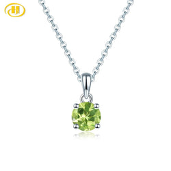 925 Sterling Silver Peridot Pendant with 6mm Genuine Green Gem for Women