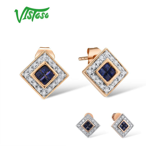 14K Rose Gold Blue Sapphire Diamond Earrings for Women