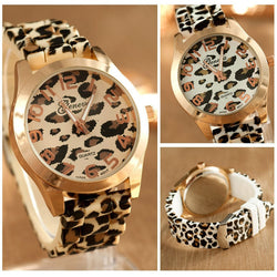 Fashion Geneva Brand Leopard Pattern Quartz Wristwatch Women with Leather Band