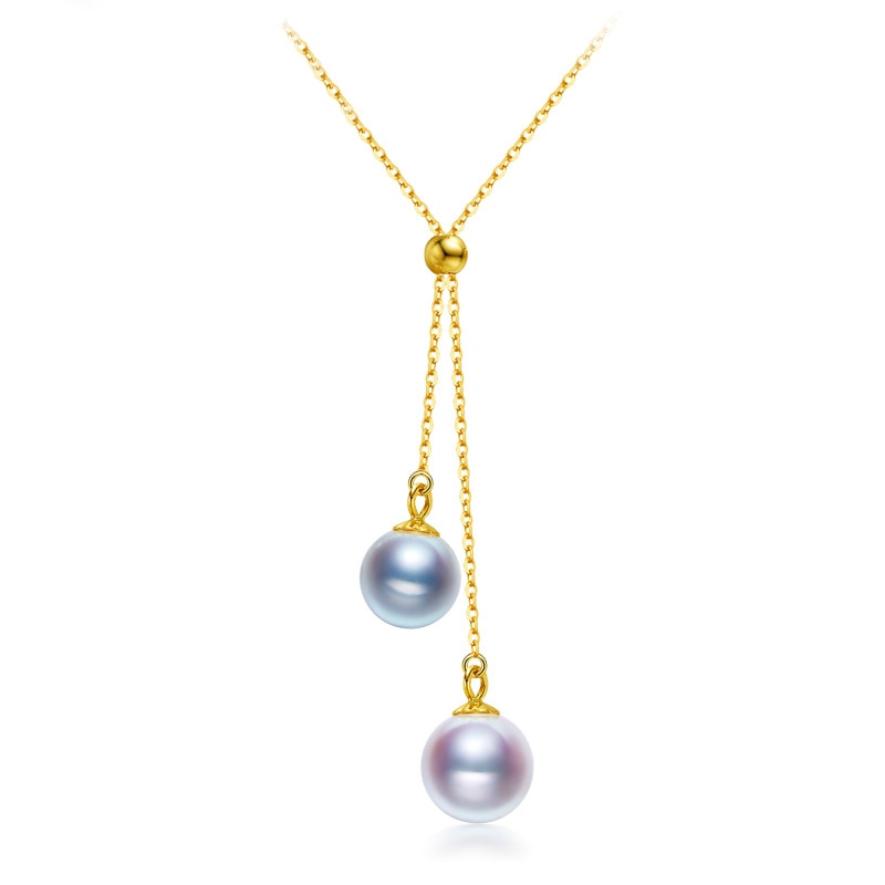 18K Gold AKOYA Seawater Pearl Pendant, Adjustable Chain For Women