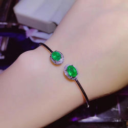 KJJEAXCMY 925 Sterling Silver Inlaid Natural Emerald Bracelet
