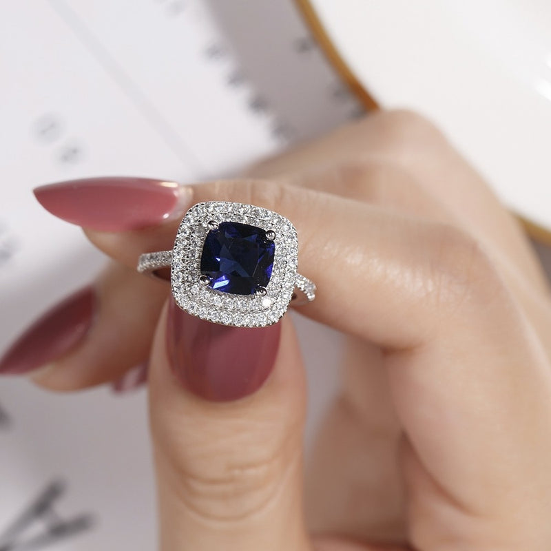 925 Sterling Silver Blue Sapphire Ring for Women