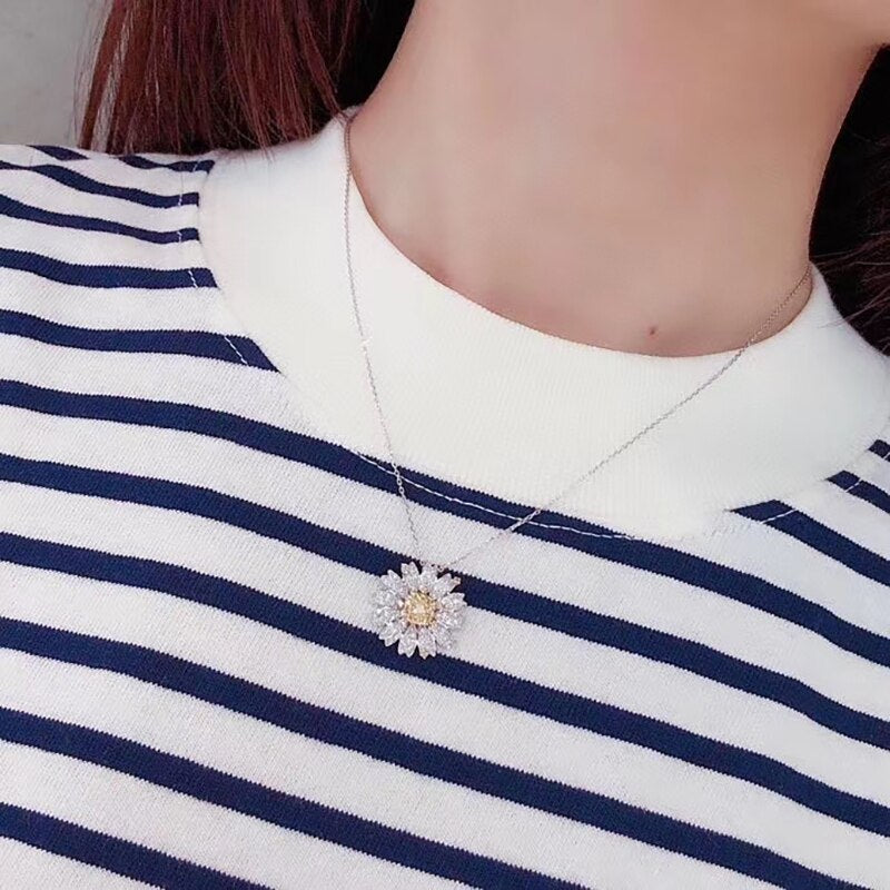 18K White Gold 1. [Real Yellow Diamond Flower Daisy Necklace] For Women