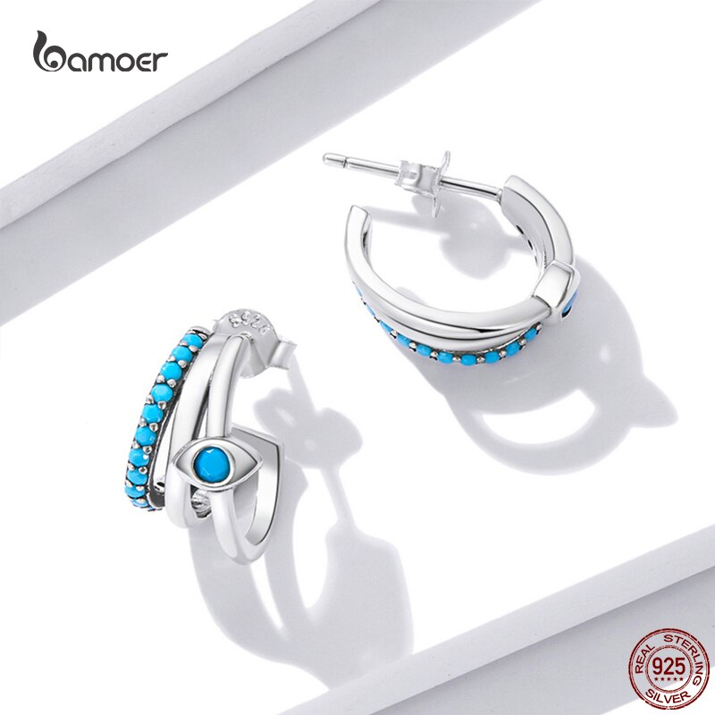 925 Sterling Silver Blue Eye Stud Earrings for Women