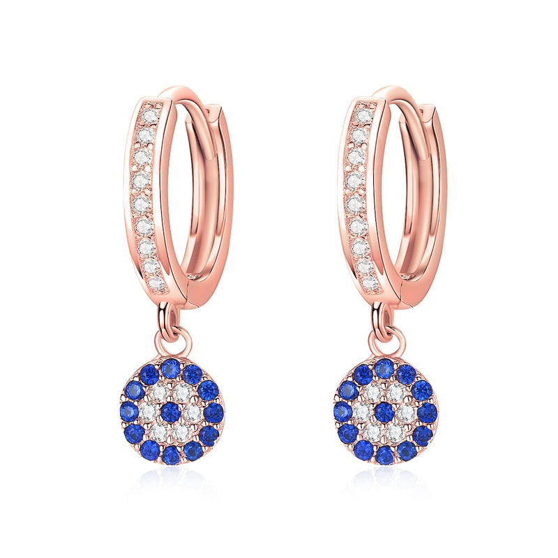 Sterling Silver Blue Zircon Evil Eye Hoop Earrings for Women