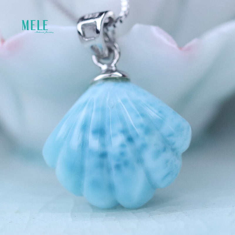 Sterling Silver Blue Larimar Ribbon Shell Pendant