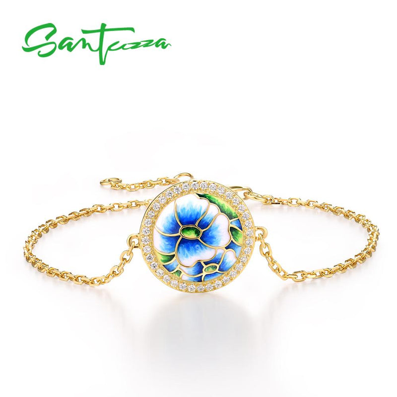 SANTUZZA 925 Sterling Silver Blue Orchid Enamel Earrings Ring Pendant & Bracelet Jewelry Set