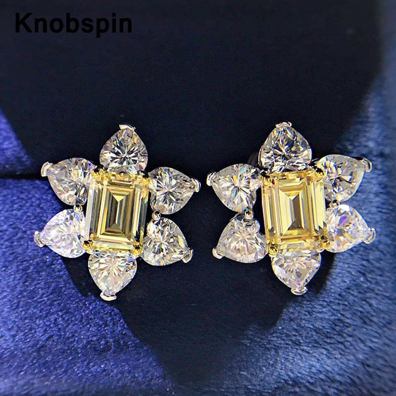 18k Gold Sterling Silver Citrine Flower Stud Earrings for Women