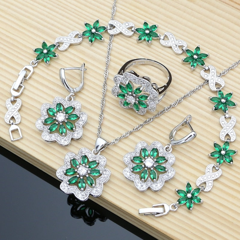 Silver Multicolor Zircon Jewelry Set for Women