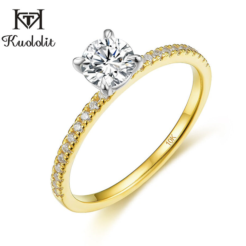 Kuololit Real 10K Yellow Gold Natural Moissanite Solitaire Ring