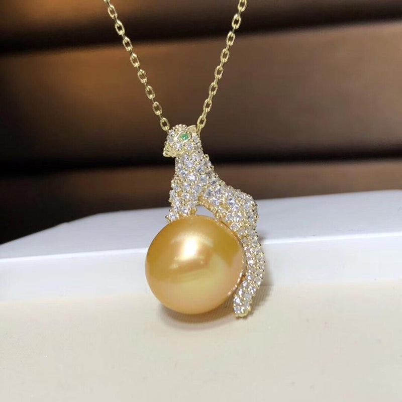 925 Sterling Silver Natural Fresh Water Golden Pearl 10-11mm Pendant Necklace