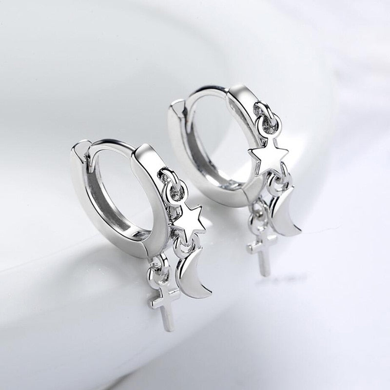 KOFSAC Cute Star Moon Earrings 925 Sterling Silver