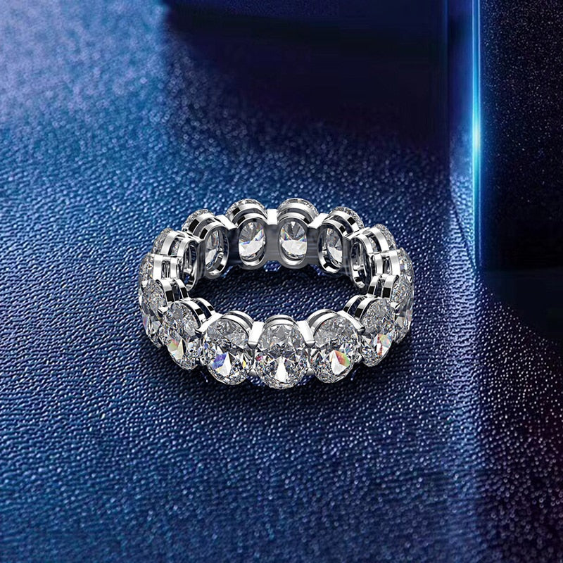 Sterling Silver Oval Cut Eternity Ring with 0.50 Carat Total Weight Diamonds for Women