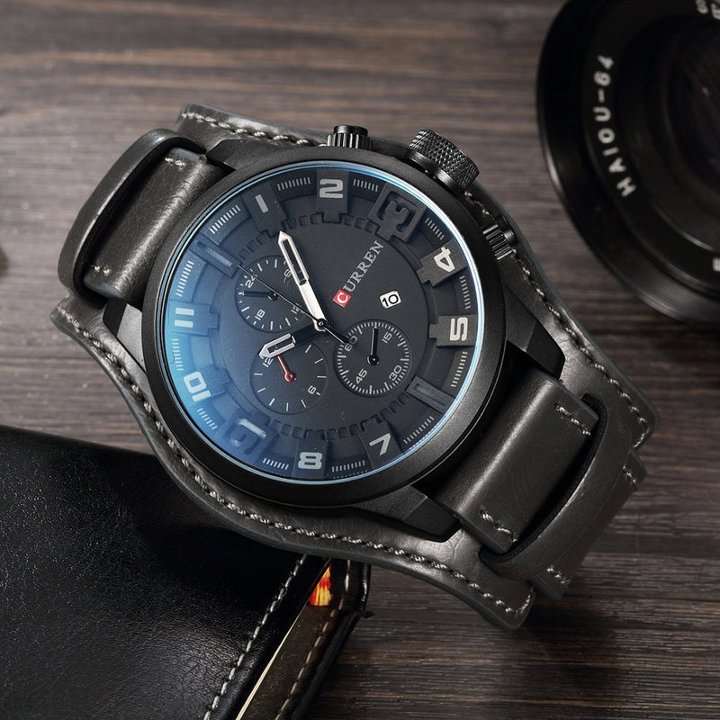 Stainless Steel Leather Quartz Watch for Men