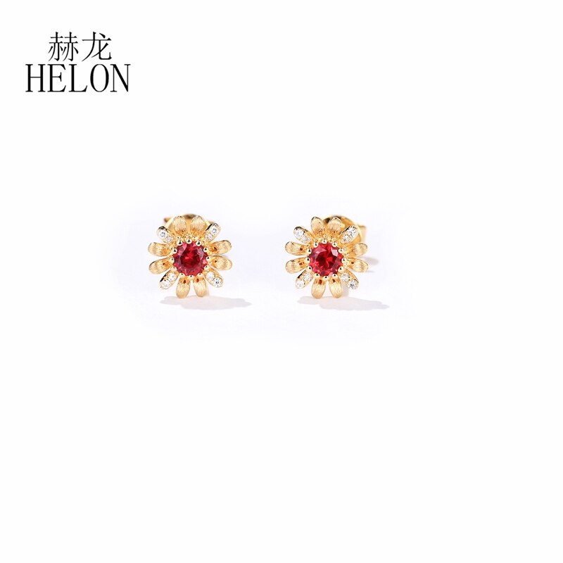 14K Yellow Gold Diamond & Ruby Earrings for Her