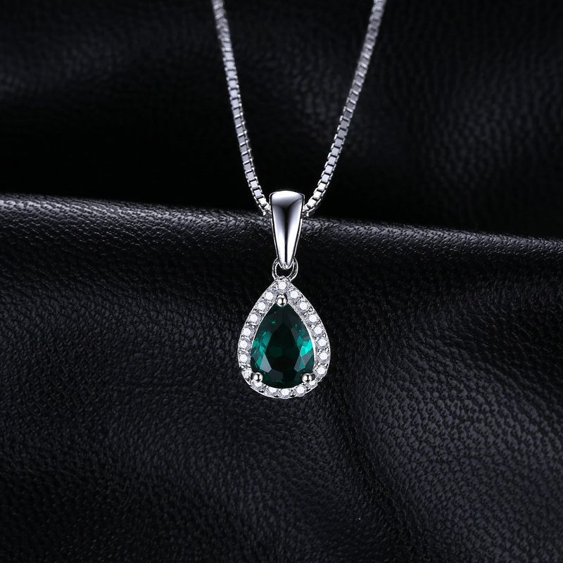 925 Sterling Silver Pear Simulated Nano Emerald Pendant for Women