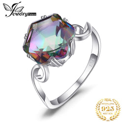 JewPalace Genuine 4ct Rainbow Mystic Topaz Ring 925 Sterling Silver