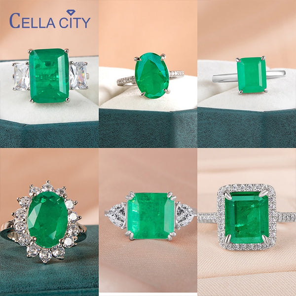 925 Sterling Silver Green Emerald Gemstone Ring for Women