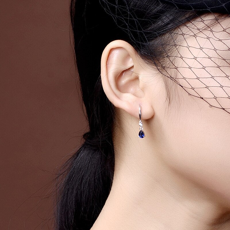 Bague Ringen 925 Sterling Silver Purple/Blue/Yellow Color Sapphire Drop Earrings