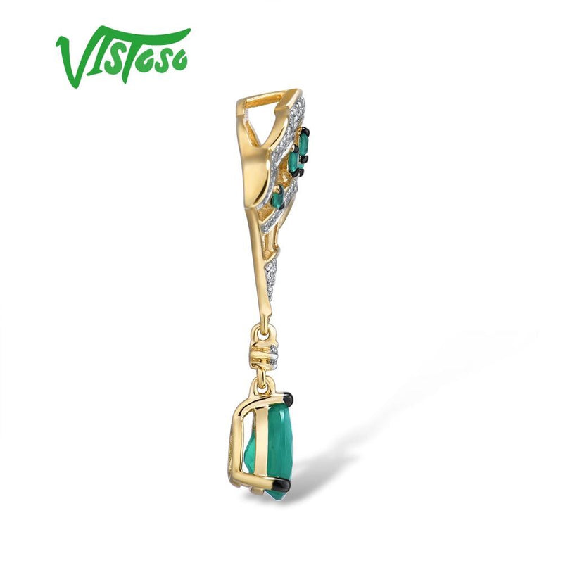 14K Yellow Gold Emerald Diamond Pendant for Her