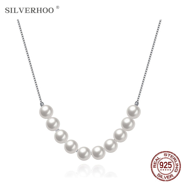 SILVERHOO 925 Sterling Silver Necklace For Women Round Smooth Shell Pearl Pendant Necklaces Chain New Year Gift For Girlfriend