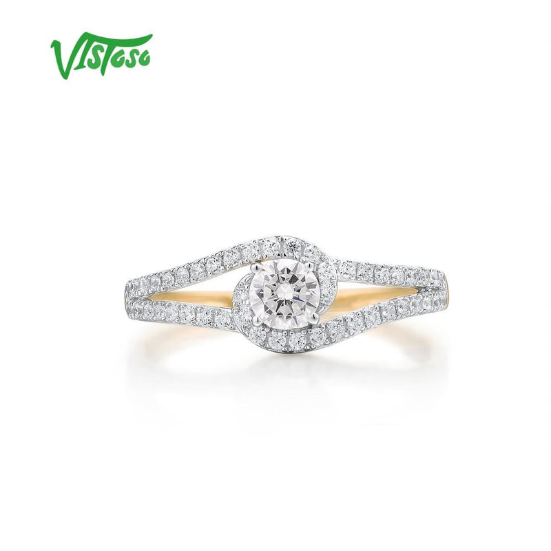 9K Yellow Gold White CZ Promise Ring for Women