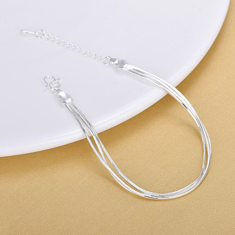 Europe and America Sell Well 925 Sterling Silver Triple Layer Snake Chain Bracelet For Women Fashion Jewelry Gifts