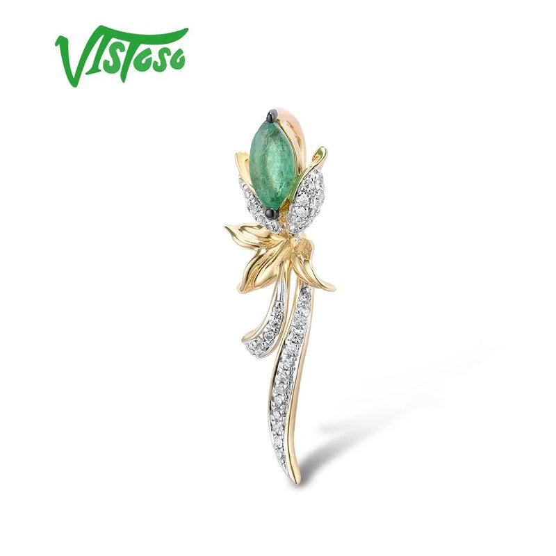 14K Yellow Gold Emerald Diamond Pendant for Her