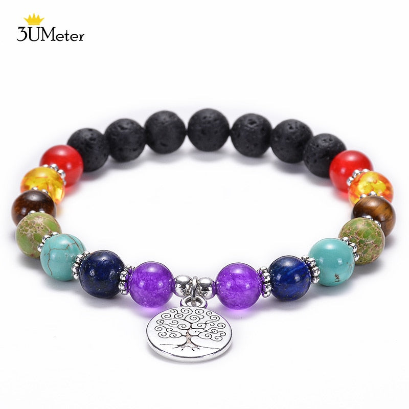 Natural Stone 7 Chakra Tiger Eye Beads Bracelet for Men Women