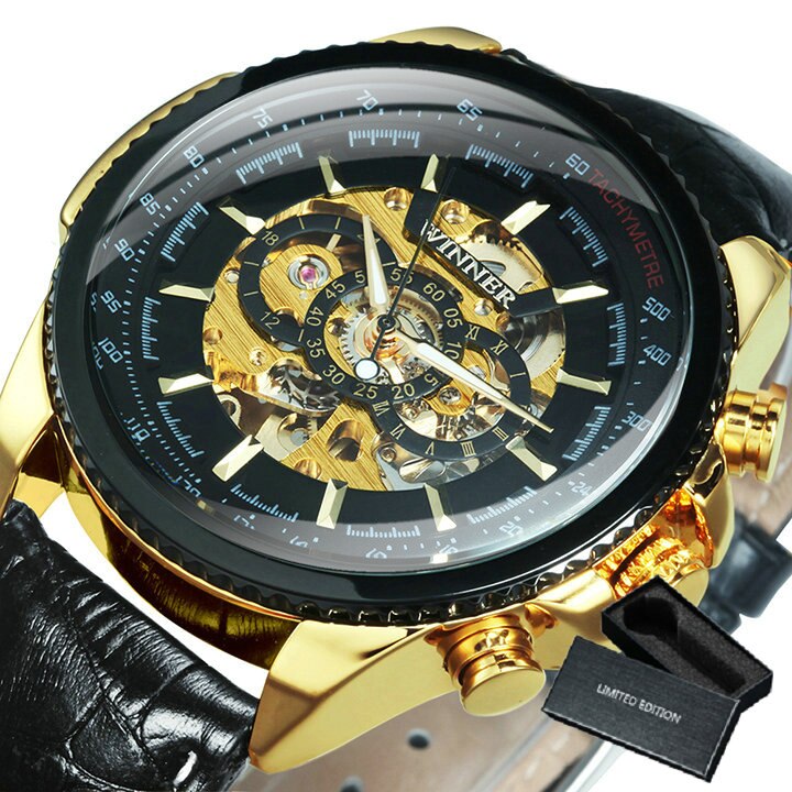 Silver-tone Stainless Steel Skeleton Automatic Watch for Men