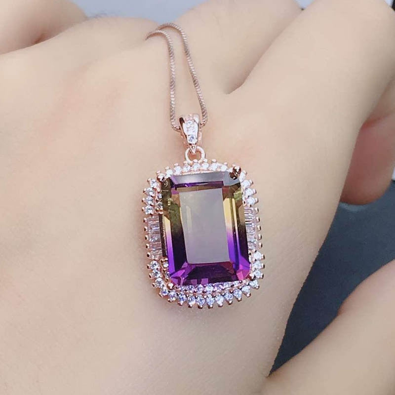 Silver 925 Tourmaline Geometric Pendant Necklace for Women