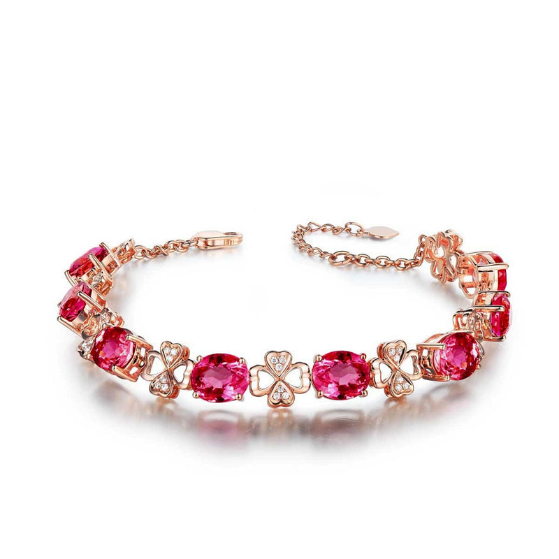 18K Rose Gold Ruby & Diamond Clover Bracelet for Women