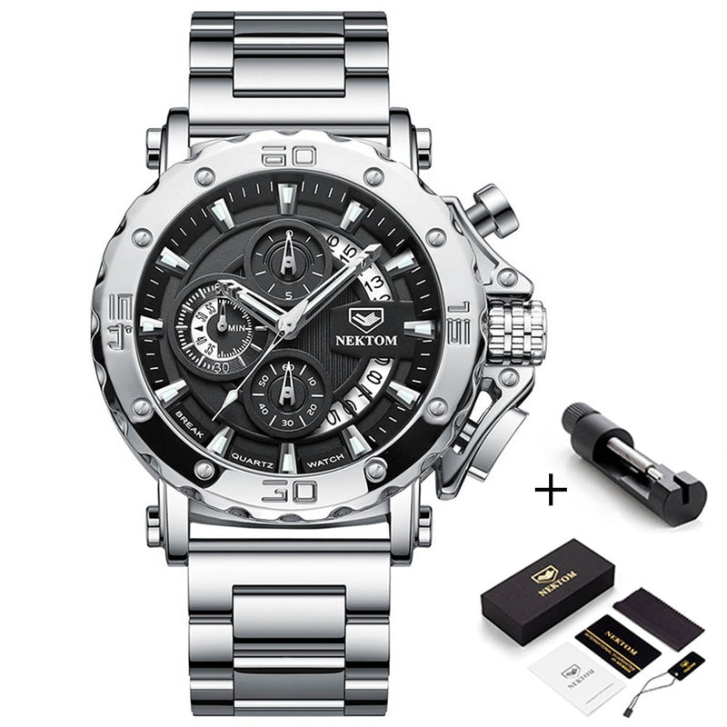 2021 Casual Men Sport Watches Fashion Waterproof Stainless Steel Chronograph Watch Top Brand Big Dial Business Men Wristwatch