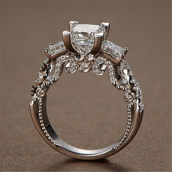 Enchanted Brilliance: Vintage Princess Cut Lab Diamond Ring in Sterling Silver
