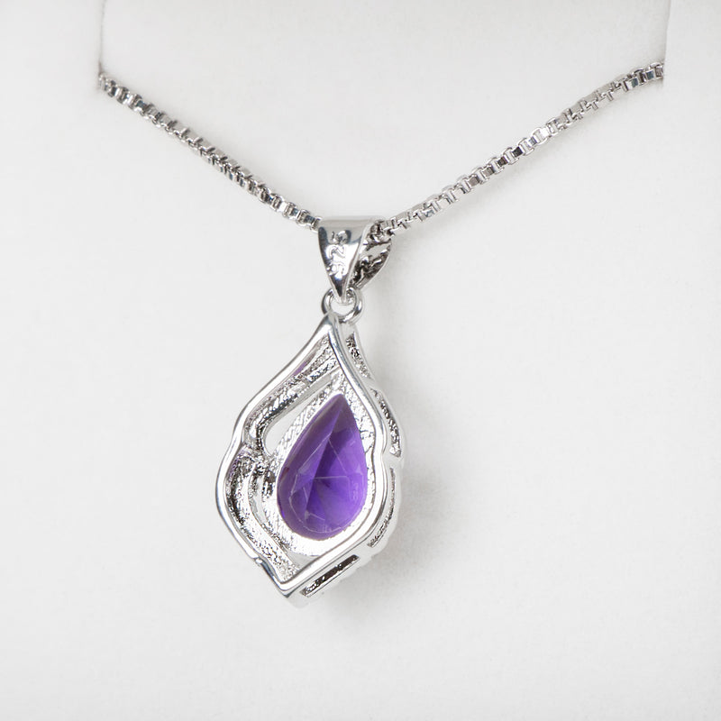 Bague Ringen Elegant Water Drop Amethyst Pendant Necklace 925 Sterling Silver