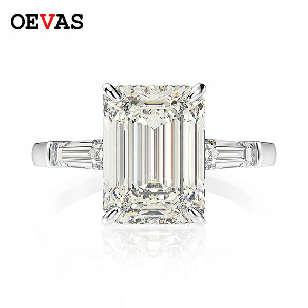 Sterling Silver Emerald Cut Created Moissanite Ring for Women.