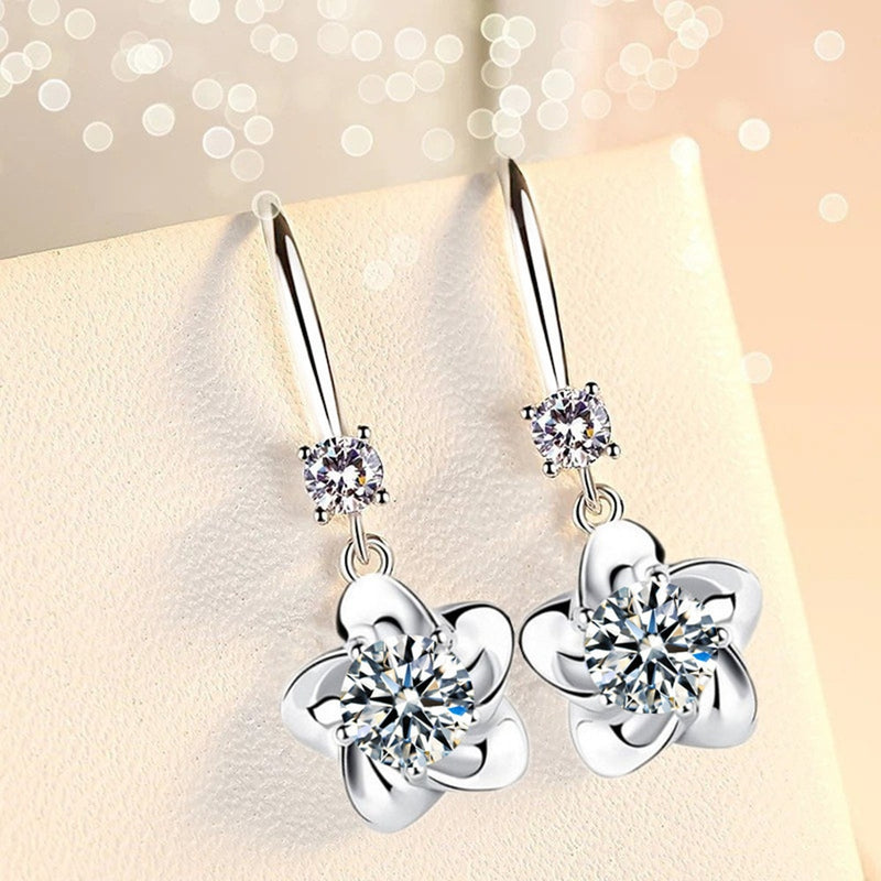 NEHZY 925 sterling silver new womens fashion jewelry pink blue white crystal zircon long tassel flower hook type earrings