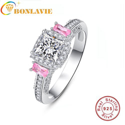 BONLAVI 925 Sterling Silver ring Main stone 6*6mm white zircon pink zircon ring For Elegant Women Wedding Engagement Jewelry