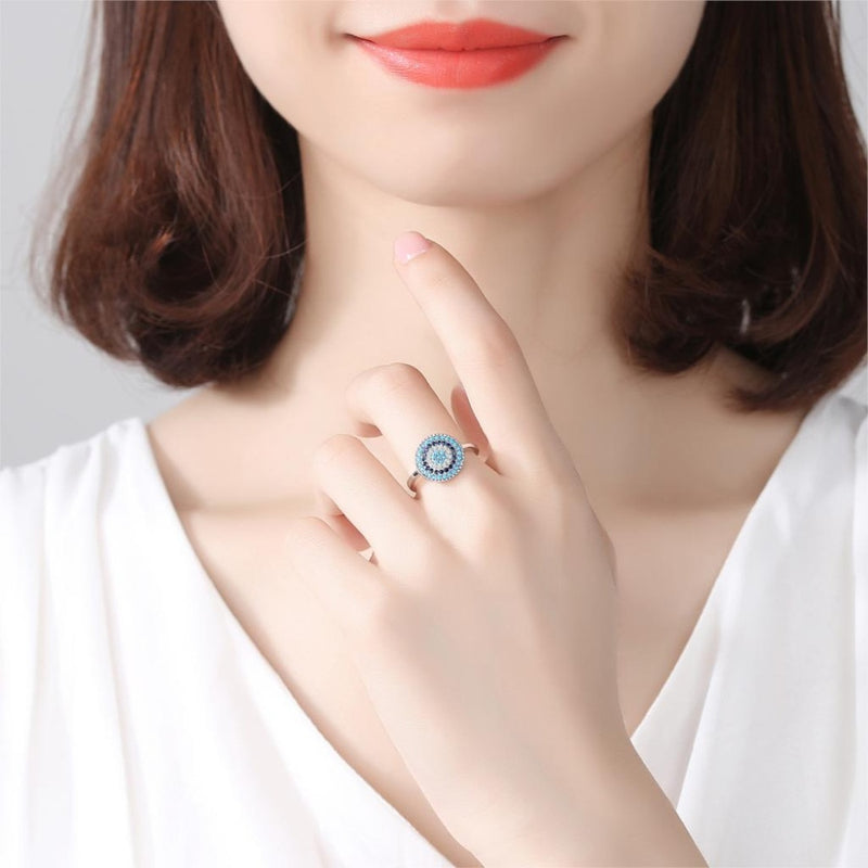 Sterling Silver Blue Stone Evil Eye Ring for Women