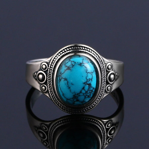 Sterling Silver 925 Natural Turquoise Ring for Women